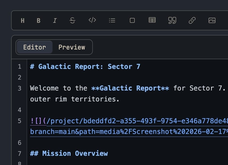 Preview of the editor